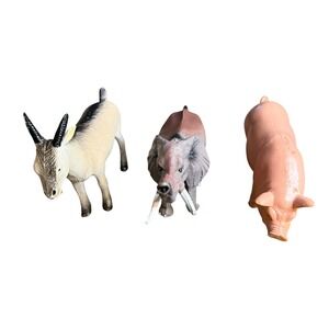 Lot of 3 Vintage Plastic Farm Animal Figurines Goat Elephant Pig Pretend Play